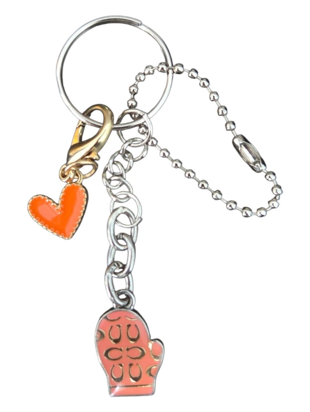 Coach Vintage Orange Signature "C" Mitten & Heart Multi-Charm Keychain, EUC